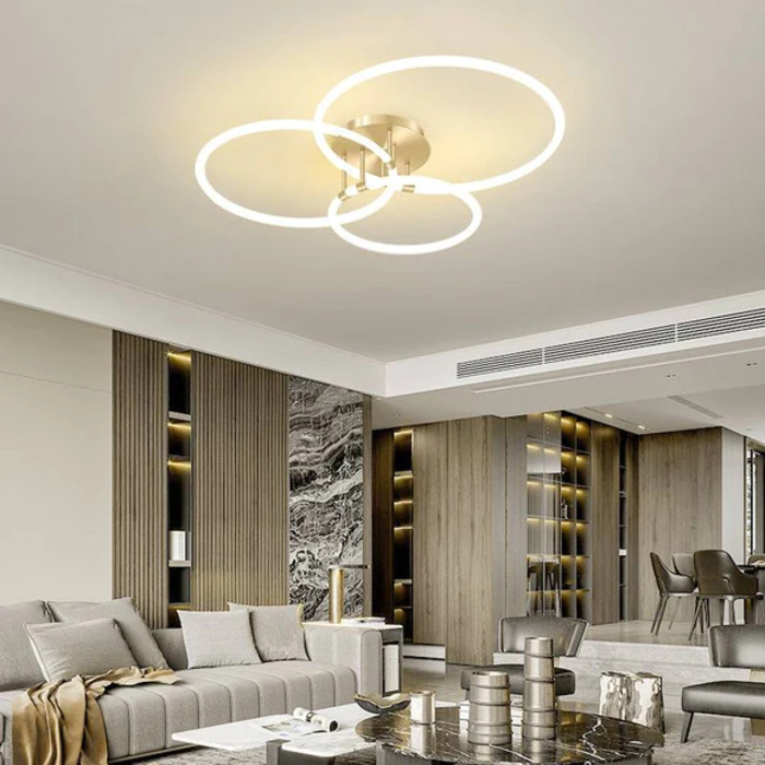 Tô điểm và chiếu sáng rực rỡ cho toàn bộ không gian phòng khách hiện đại cùng đèn chùm ốp trần