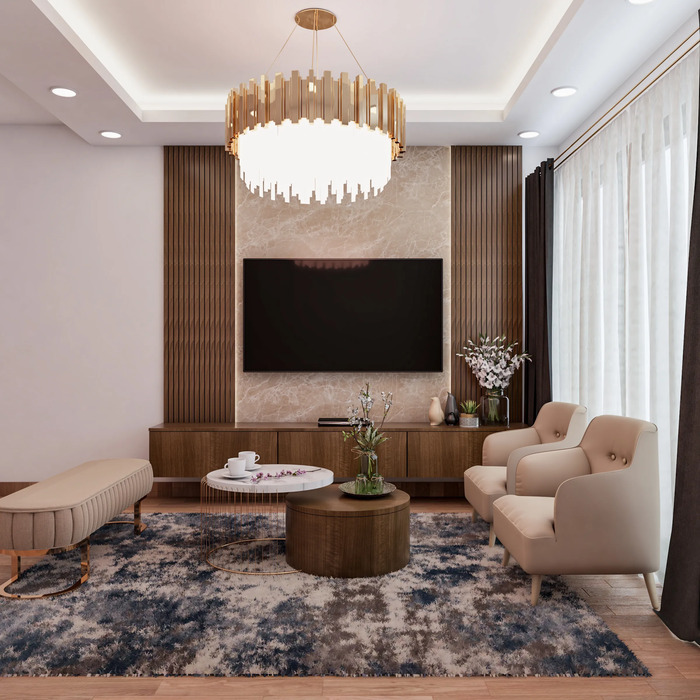 Đèn chùm thả tròn sáng rực cho phòng khách hiện đại có diện tích rộng lớn thêm phần sinh động và tươi mới