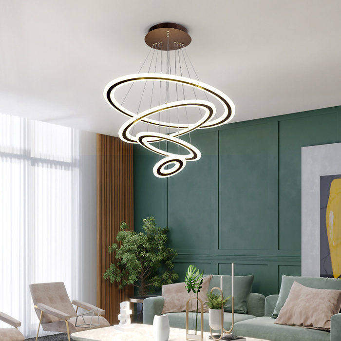 Đèn chùm trang trí phòng khách hiện đại thả vòng tròn đơn giản, cực tinh tế giúp tô điểm cho không gian