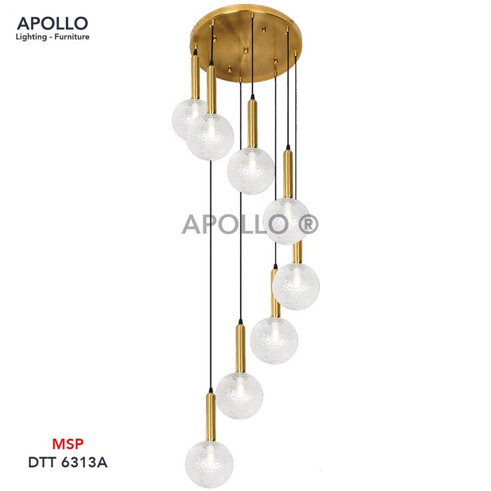 Đèn chùm thả cầu thang hình tròn Apollo Home tinh tế, đơn giản phù hợp với gia chủ yêu thích phong cách hiện đại, trẻ trung.