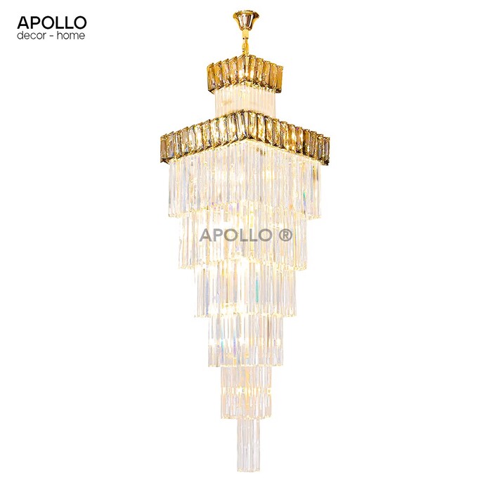 Đèn chùm pha lê hình vuông 5 tầng độc đáo của Apollo Home đẹp không tì vết