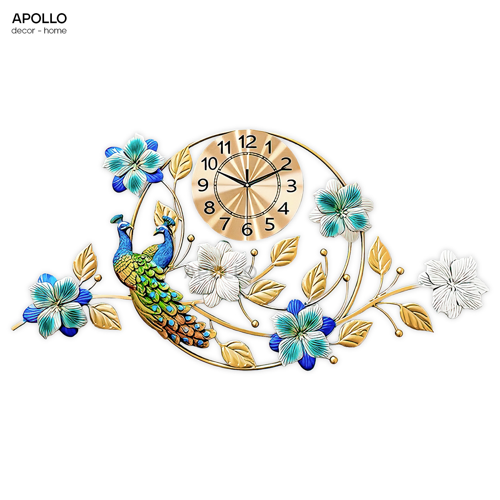 Đồng hồ nghệ thuật chim công hoa lá Decor trang trí DOHO 6062A