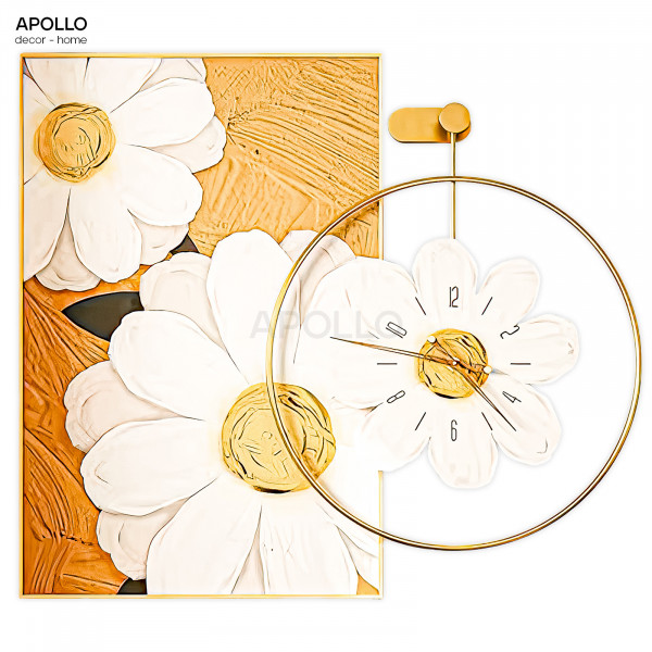 Đồng hồ tranh hoa cúc nghệ thuật Decor trang trí DOHO 6082A