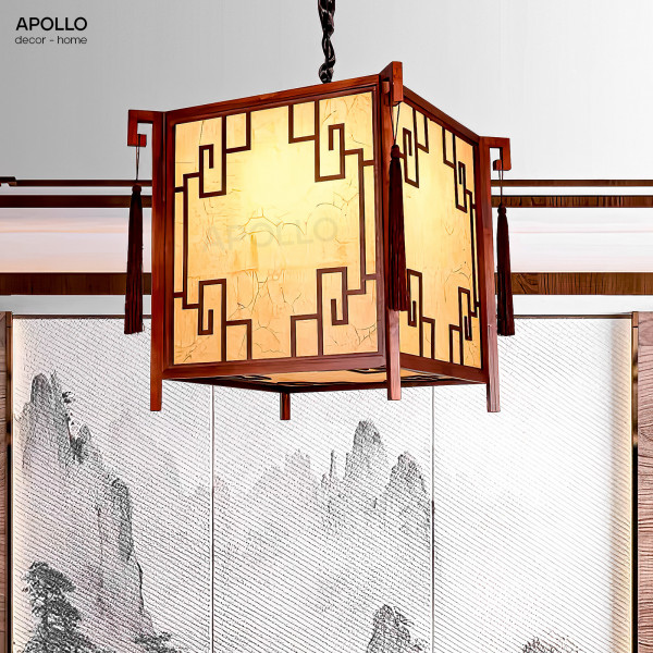 Đèn thả vải khung gỗ Trung Hoa Decor trang trí DTT 4855A