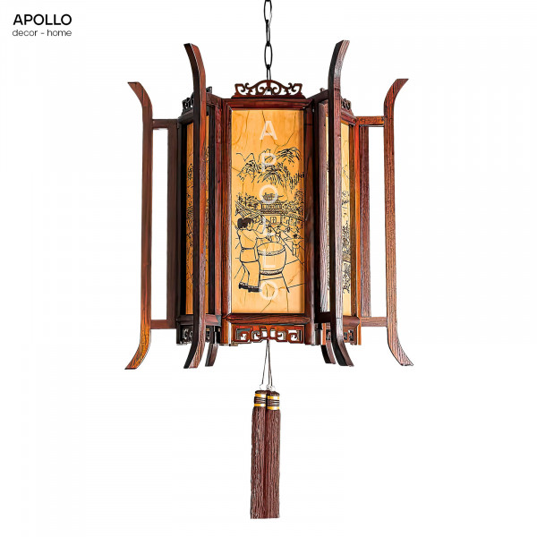 Đèn thả trần lồng vải khung gỗ cổ điển Trung Hoa trang trí DTT 4872A