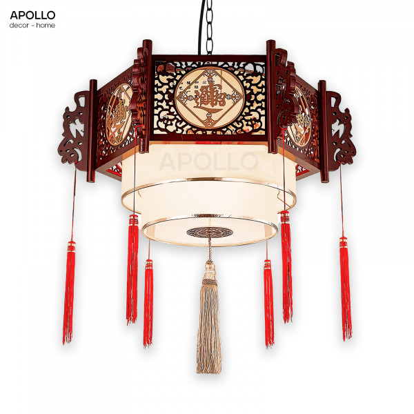 Đèn thả lồng vải khung gỗ Trung Hoa Decor nhà hàng trang trí DTT 4888A