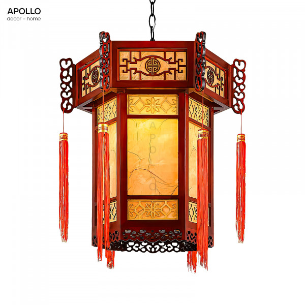 Đèn thả vải khung gỗ Trung Hoa Decor trang trí DTT 4896A