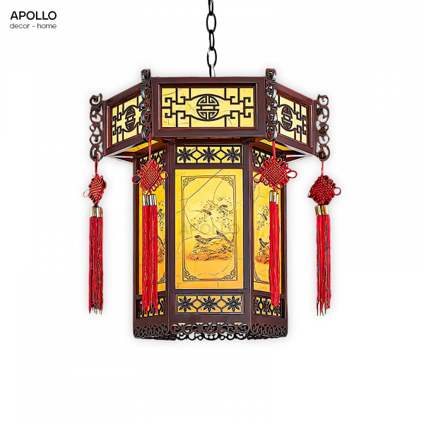 Đèn thả vải khung gỗ phong cách Châu Á trang trí DTT 4707A