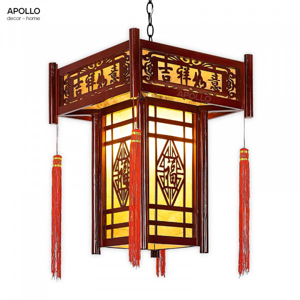 Đèn thả vải khung gỗ phong cách Châu Á Decor trang trí DTT 4710A