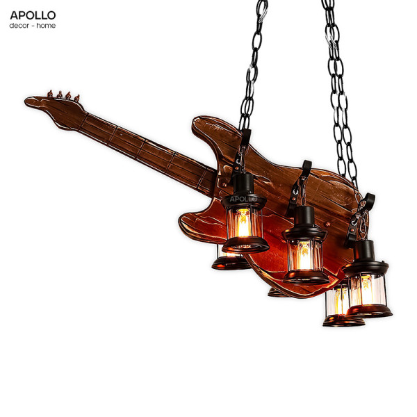 Đèn gỗ thả ngang Retro Guitar điện Decor trang trí DTT 4605A