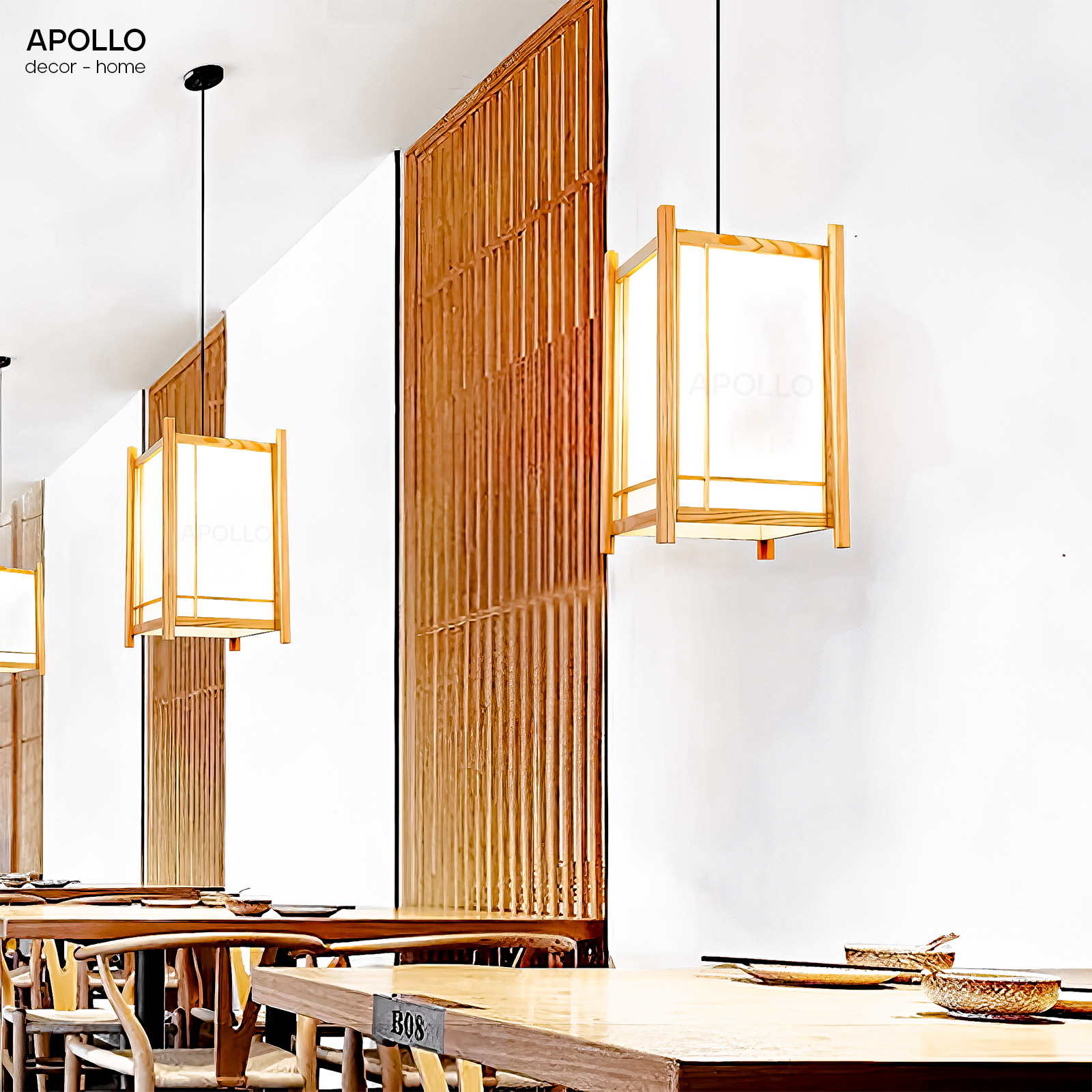 Đèn thả gỗ chao vải Á Đông Decor nhà hàng trang trí DTT 4806A